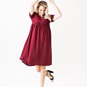 JessaKae Crochet Midi Dress in Burgundy, Modest Summer Dress, Bridesmaid, S